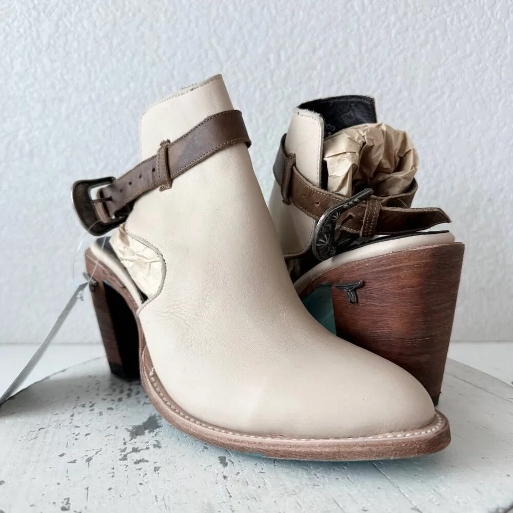 Lane HIGH NOON Womens Cowboy Booties Putty Western Cowgirl Short Boots Size 9